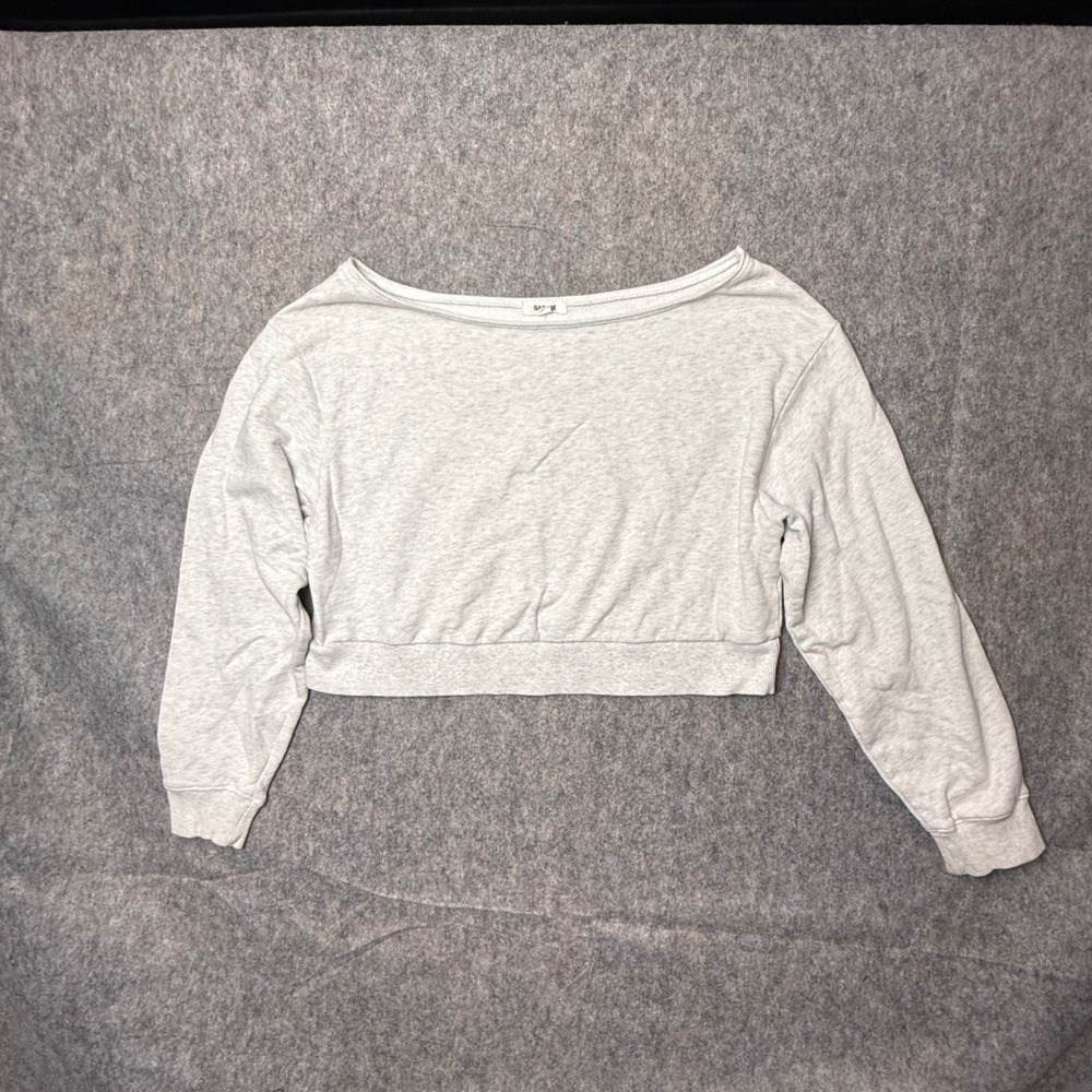 Garage Cropped Sweatshirt Womens S Gray Heather Scoop Neck Long Sleeve Pullover